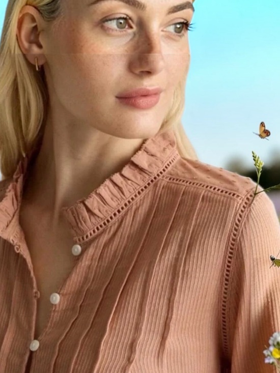 Quince Tops - QUINCE 100% ORGANIC COTTON PEASANT BLOUSE SZ MED IN CAFE AU LAIT